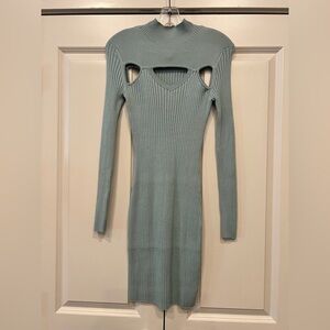 Cliche Long Sleeve Ribbed Dress in Soft Green
